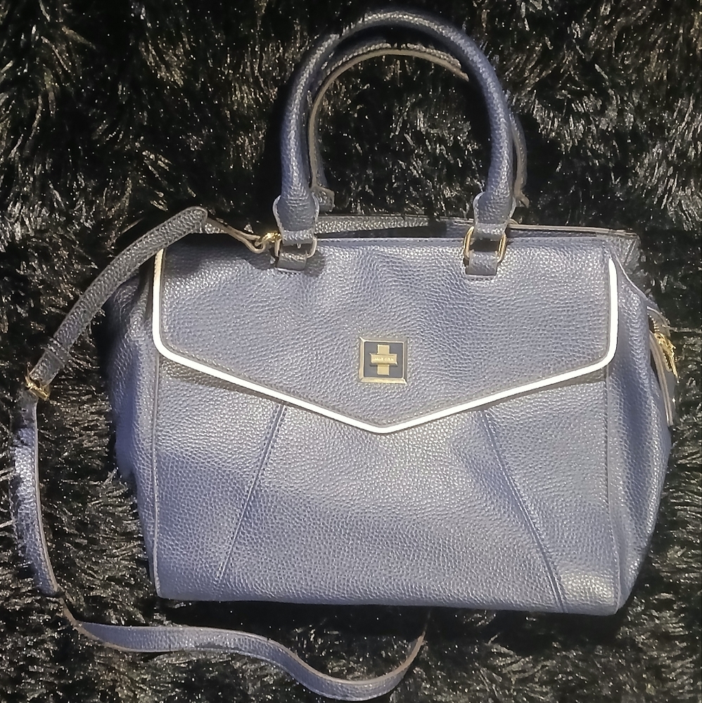 Anne Klien Chic Navy Blue Crossbody Bag with Gold Accents
